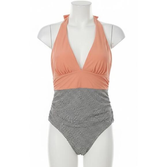 CUPSHE One Piece Swimsuit Womens XL Pink Black White Deep V-Neck Pool Swimming - Picture 1 of 6